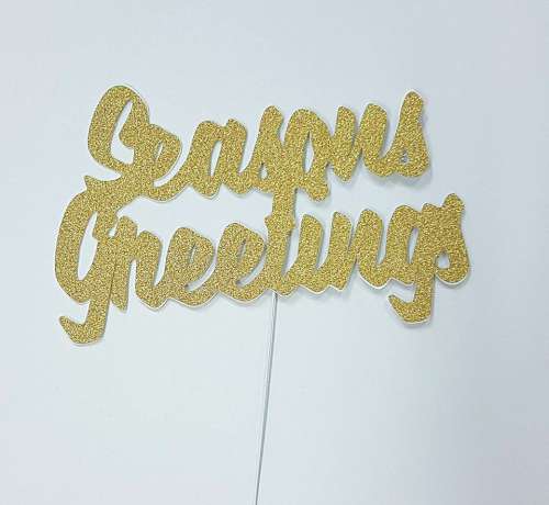 Seasons Greetings Gold Glitter Card Cake Topper - Click Image to Close